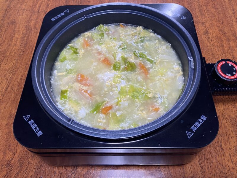 生フランクのゆで汁を使った野菜たっぷり鶏ガラスープ