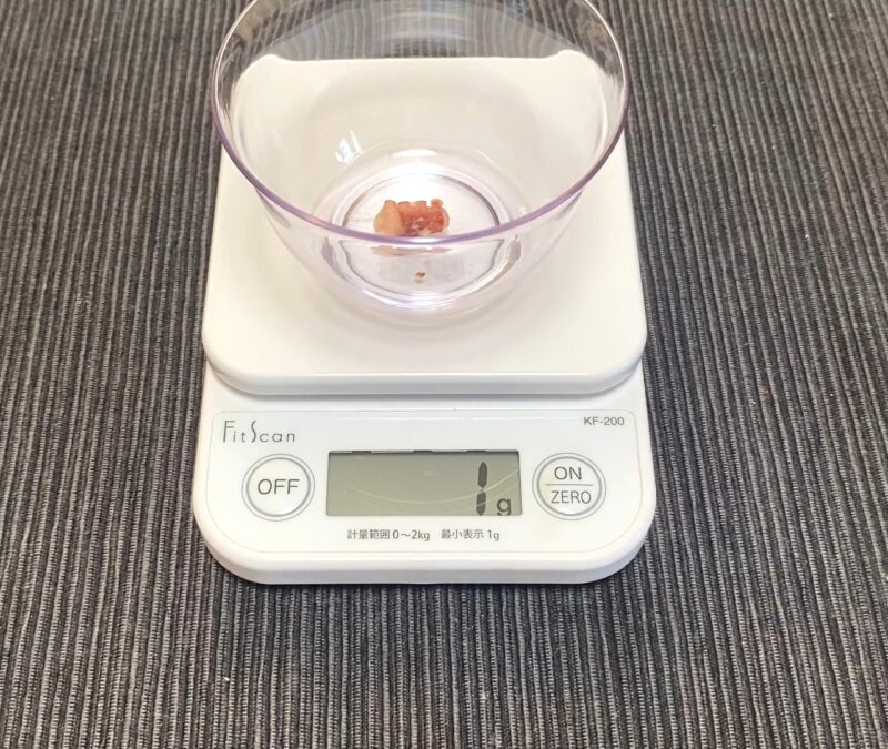 たこ焼きのタコの重量計測 1gから2gまでサイズのバラつきを検証