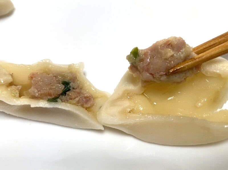 業務スーパー 美味しい海老餃子 断面 中身 えび 豚肉 野菜 餡