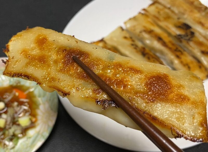 焼き上がった鉄板焼き棒餃子 焼き色のついた皮 スティック状