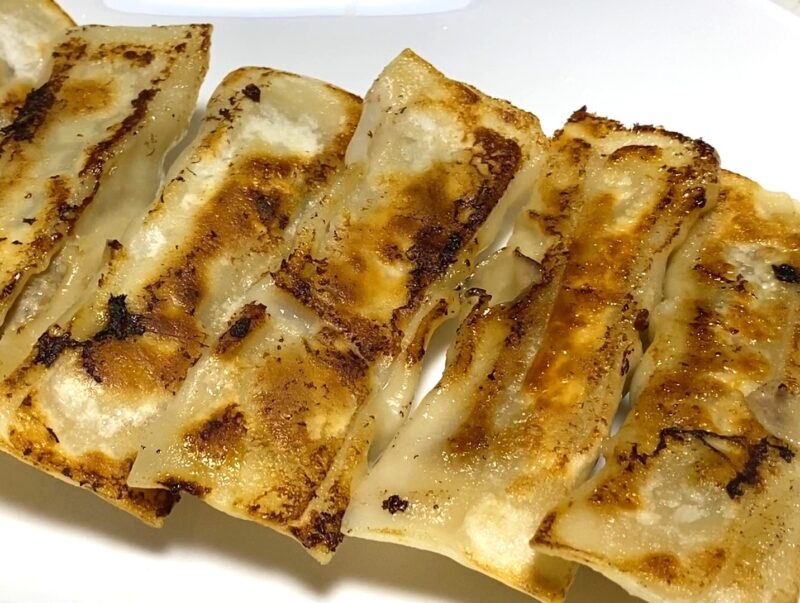 焼き上がった鉄板焼き棒餃子 焼き色のついた皮 スティック状