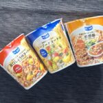 コスモスON365カップ麺3種（旨口しょうゆヌードル・シーフードヌードル・担担麺）のパッケージ
